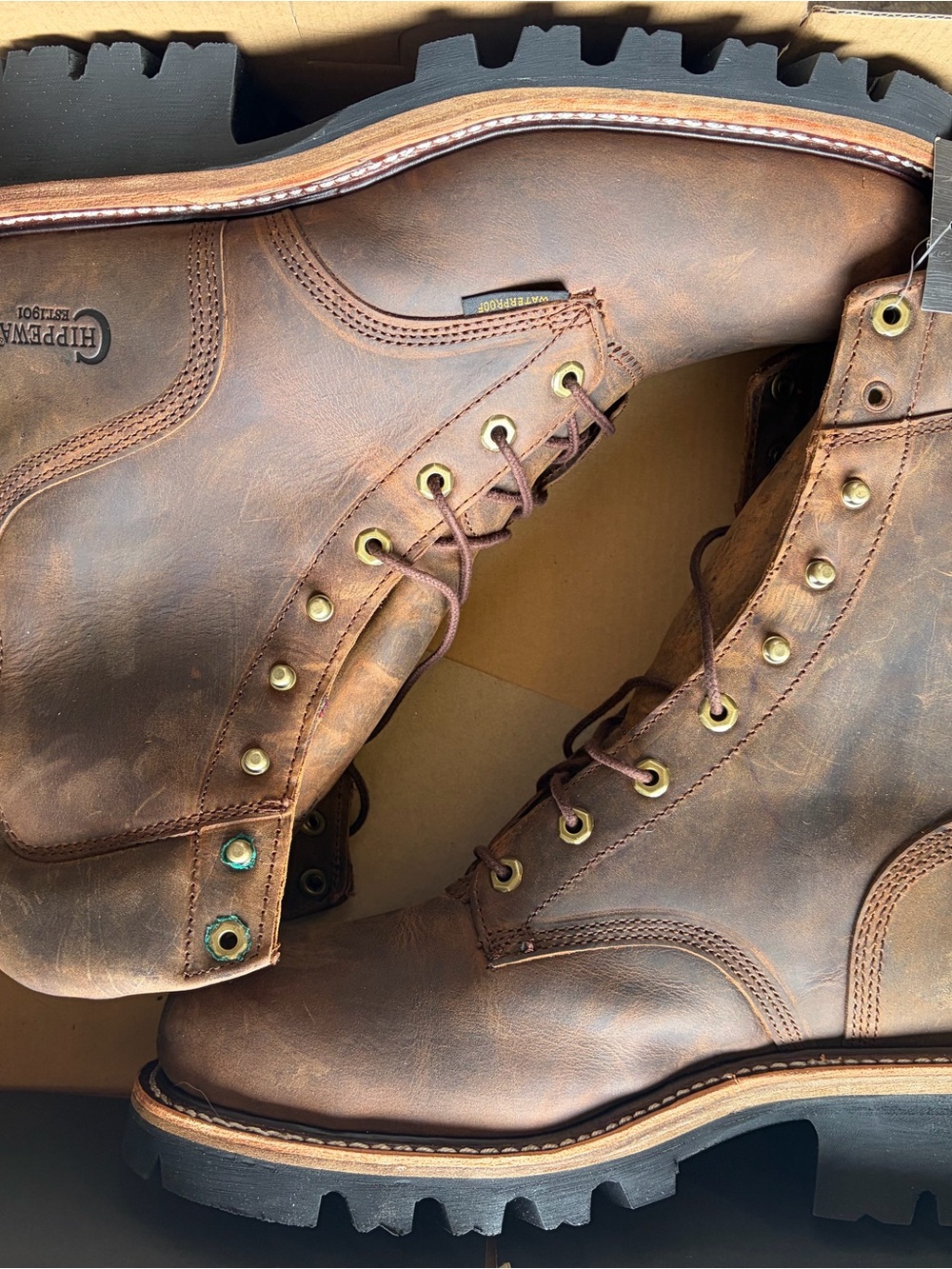 Chippewa Brown Leather Men's Lace-Up Work Boots